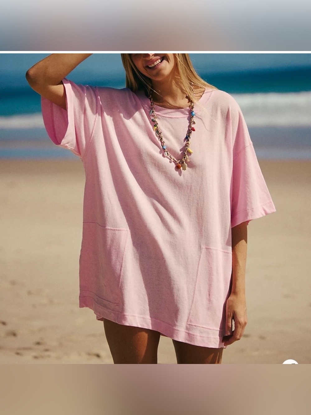 Free People Beach Short Sleeve Shirt Swim Cover Up Pockets Coral Small Cotton